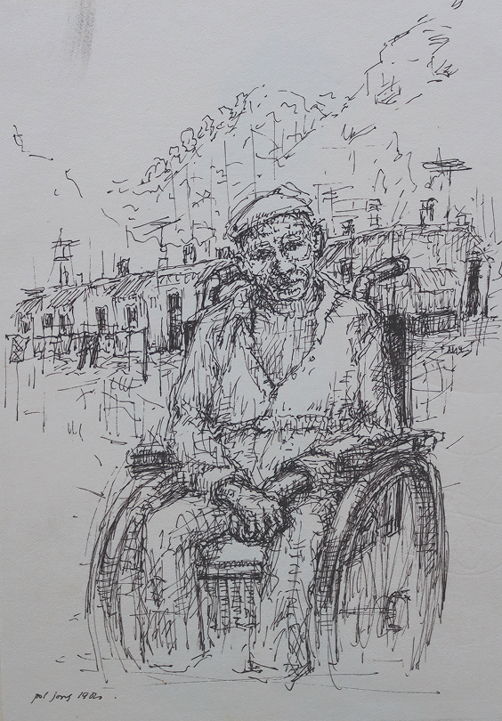 arbeider in rolstoel, Pyreneeën